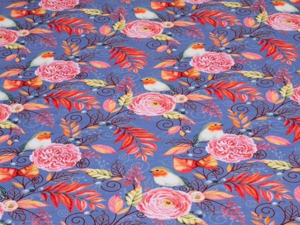 Sommer-Sweat - Flower-Birds *Rauchblau-Apricot (0,5m)