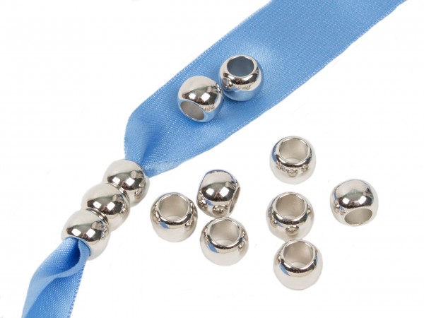 Großlochperlen Metall Look 12x8 5mm – silber (10Stk)